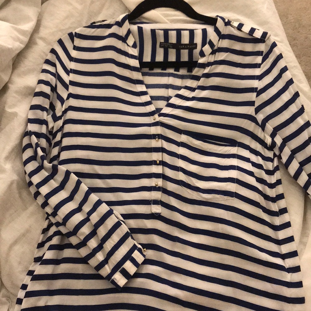 Zara navy blue striped top